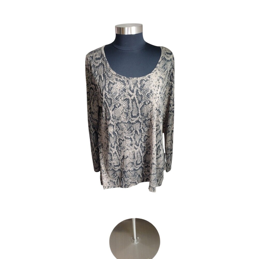 Seven7 Top Womens 14/16 Snakeskin A-Line Scoop Neck Burnout Long Sleeve Blouse